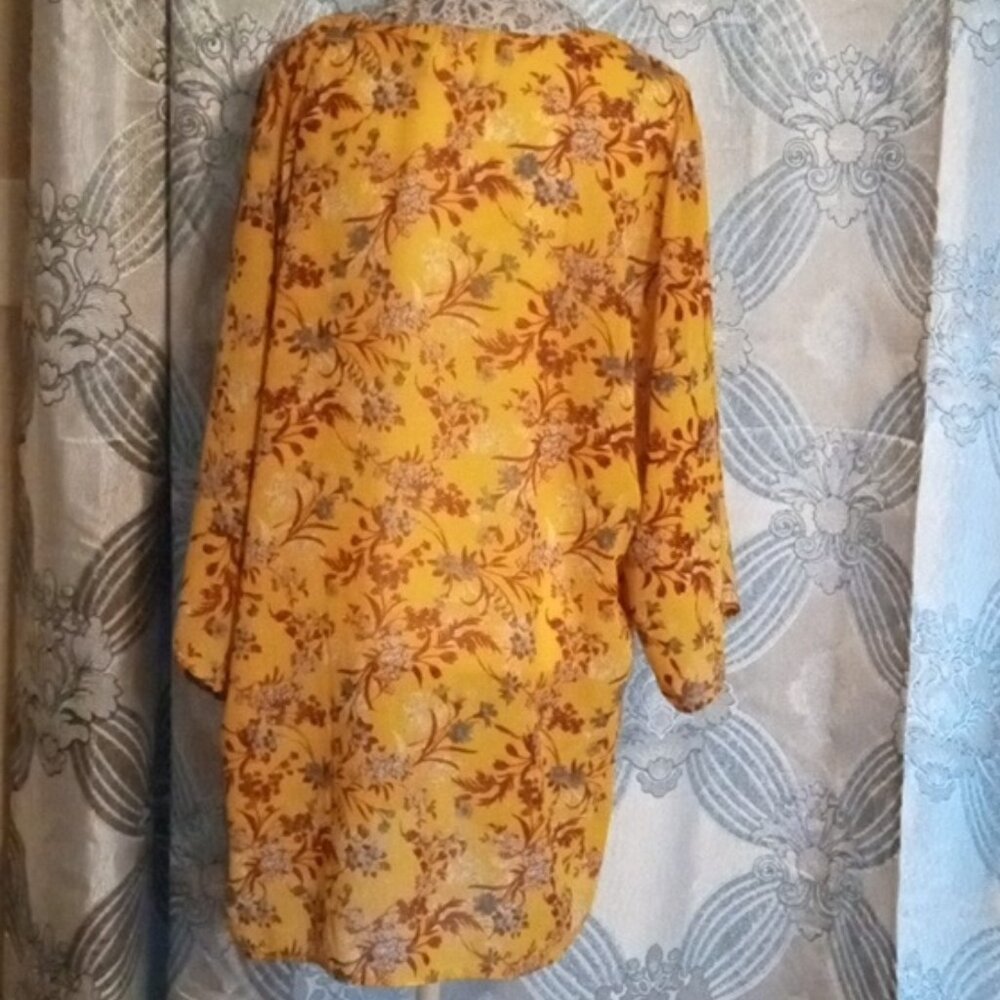 Japna Mustard Yellow Floral Kimono Duster Cardigan S - Picture 5 of 6